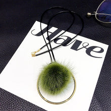 Load image into Gallery viewer, Large Golden Circle Plush Fur Pompom Ball Pendant Necklace For Women Girls Winter Sweater Chain Choker Jewelry Accessories Gift