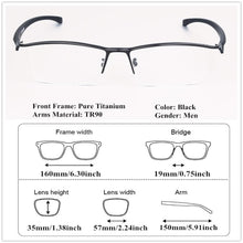Load image into Gallery viewer, Large Size Business Glasses Square Frames Men Eyewear Pure Titanium Optical Prescription frame Eyeglasses