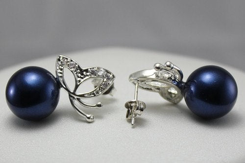 Latest Round Shell Pearl With Butterfly-shape Stud Earring ER00030 12mm