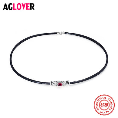 Cordoncino di cuoio Nero Collana da 4 mm Connettori in argento sterling 925 Catenacci Catene per cavi maschili per uomo Donna Filo di corda Girocollo Gioielli 