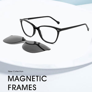 Lenspace Polarized Square Glasses Women Anti-Blue Magnetic Myopia Glasses FG1032 Clip On Acetate Sunglasses Eyeglasses Glases