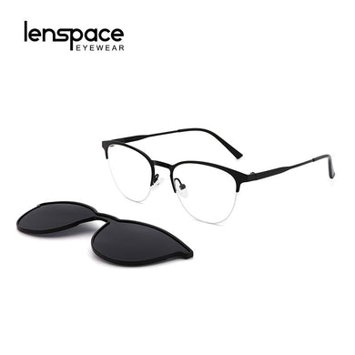Lenspace Polarized Square Sunglasses Women Magnetic Clip On Men's Glasses for Men Lenses Optical Stainless Eyeglasses Frames
