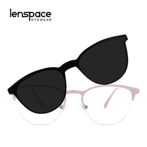 Lenspace Polarized Square Sunglasses Women Magnetic Clip On Men's Glasses for Men Lenses Optical Stainless Eyeglasses Frames