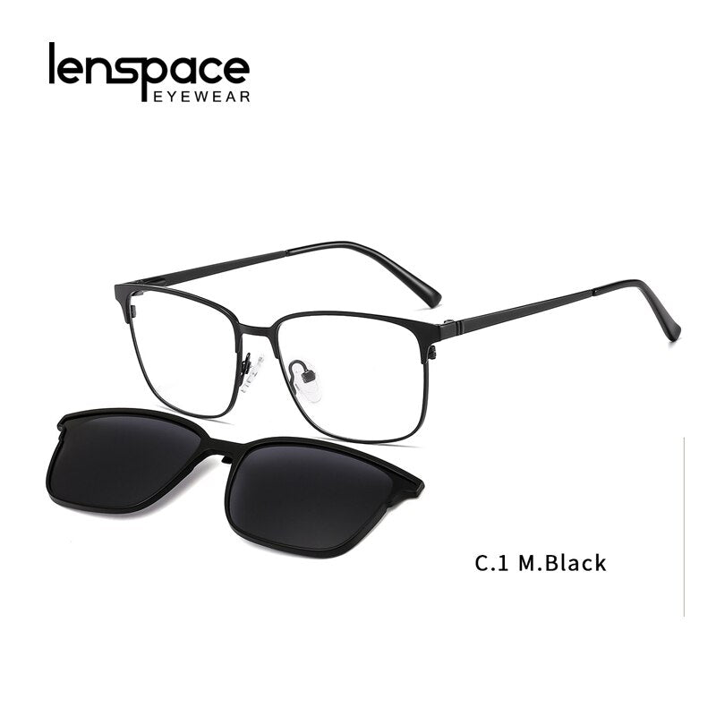 Lenspace Polarized Sunglasses Men 2 In 1 Magnetic Clip On Glasses TR90 Optical Prescription Eyewear metal Frames Eyeglasses