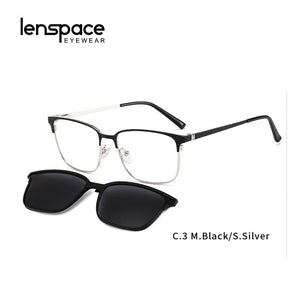 Lenspace Polarized Sunglasses Men 2 In 1 Magnetic Clip On Glasses TR90 Optical Prescription Eyewear metal Frames Eyeglasses