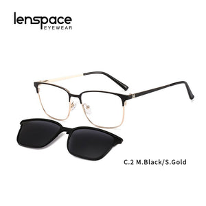 Lenspace Polarized Sunglasses Men 2 In 1 Magnetic Clip On Glasses TR90 Optical Prescription Eyewear metal Frames Eyeglasses