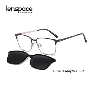 Lenspace Polarized Sunglasses Men 2 In 1 Magnetic Clip On Glasses TR90 Optical Prescription Eyewear metal Frames Eyeglasses