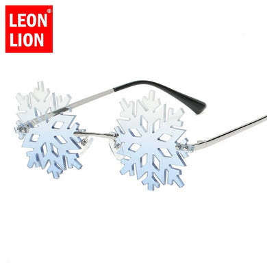 LeonLion 2023 Christmas Snowflakes Sunglasses Women Rimless Eyewear Women/Men Funny Glasses Women Gafas De Sol Para Hombre