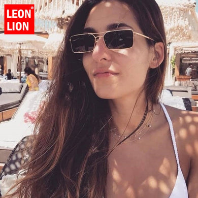 LeonLion 2023 Classic Rectangle Mirror Sunglasses Women Brand Designer Eyeglasses Vintage Shopping UV400 Oculos De Sol Feminino