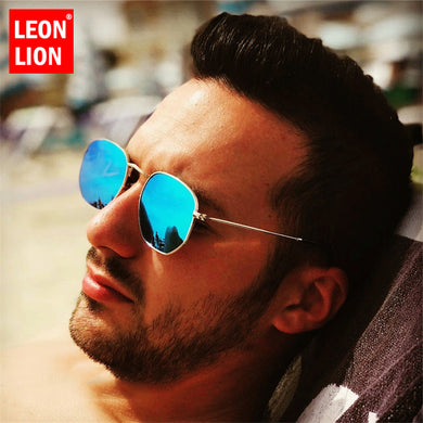 LeonLion 2023  Square Sunglasses Men Women Retro Hexagon Mirror Metal Sun Glasses Vintage Brand Lentes De Sol Mujer
