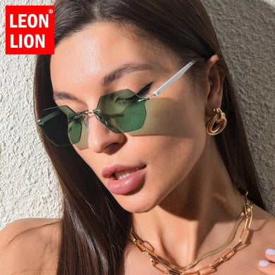 LeonLion 2023 Square Sunglasses Women Rimless Glasses Women/Men  Polygon Eyewear Women Mirror Gafas De Sol Hombre