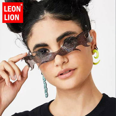LeonLion 2023  Fire Flame Sunglasses Women Rimless Wave Sun Glasses Men One Piece Shades Vintage Women Shiny Eyewear UV400