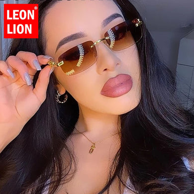 LeonLion 2023 Rimless Retro Sunglasses Women  Eyeglasses For Women/Men Vintage Glasses Women Mirror Oculos De Sol Feminino