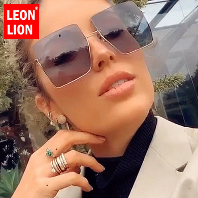 LeonLion 2023 Rimless Sunglasses Women Square  Glasses For Women/Men Retro Brand Eyeglasses Women Metal Gafas De Sol Mujer