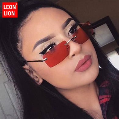 LeonLion 2023 Rimless Sunglasses Women Vintage Mirror Brand Designer Flat Round Glasses UV400 Street Beat Lentes De Sol Hombre