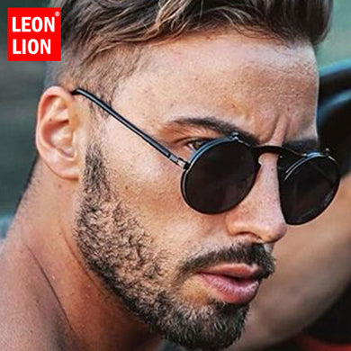 LeonLion 2023 Steam punk Sunglasses Men 2023 Street Beat Round Eyeglasses Outdoor Oculos De Sol Feminino UV400