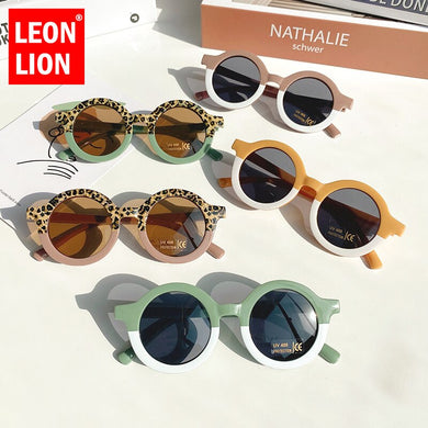 LeonLion Children Boy/Girl Cute Leopard Double Color Cartoon Bear Shape Round Sunglasses Kids Retro Sunglasses UV400 Protection