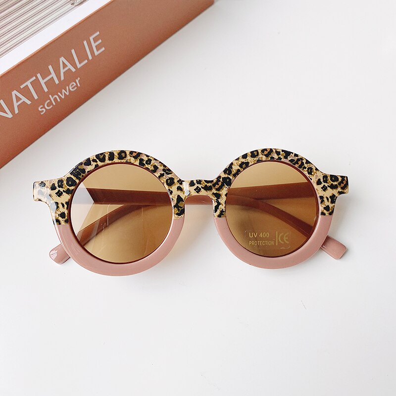 LeonLion Children Boy/Girl Cute Leopard Double Color Cartoon Bear Shape Round Sunglasses Kids Retro Sunglasses UV400 Protection