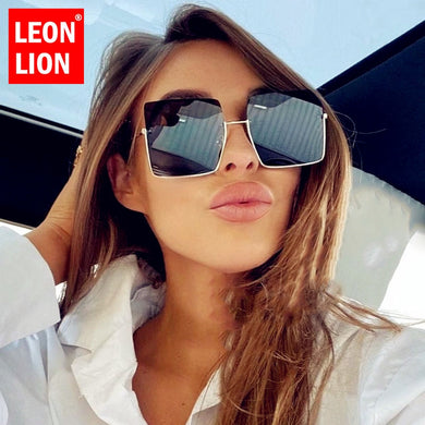 LeonLion Oversized Rimless Sunglasses Women 2023  Square Glasses Women/Men Retro Eyeglasses Women Metal Gafas De Sol Mujer