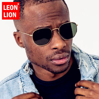 LeonLion Polygon Square Sunglasses Men Retro Hexagon Mirror Metal Eyeglasses For Women/Men Vintage Brand Lentes De Sol Mujer