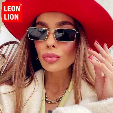 LeonLion Rectangle Sunglasses Women 2023 Retro Eyeglasses for Women/Men Metal Glasses Women Mirror  Gafas De Sol Mujer