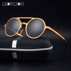 LeonLion Round Aluminum Magnesium Polarized Sunglasses Men Brand Design UV400 Classic Retro Metal Sun Glasses Outdoor Glasses