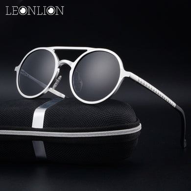 LeonLion Round Aluminum Magnesium Polarized Sunglasses Men Brand Design UV400 Classic Retro Metal Sun Glasses Outdoor Glasses