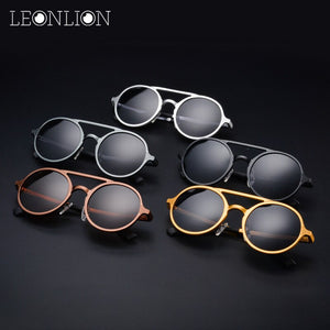 LeonLion Round Aluminum Magnesium Polarized Sunglasses Men Brand Design UV400 Classic Retro Metal Sun Glasses Outdoor Glasses