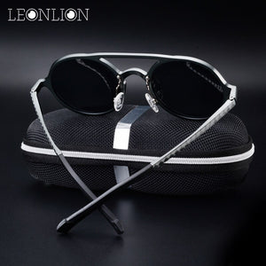 LeonLion Round Aluminum Magnesium Polarized Sunglasses Men Brand Design UV400 Classic Retro Metal Sun Glasses Outdoor Glasses