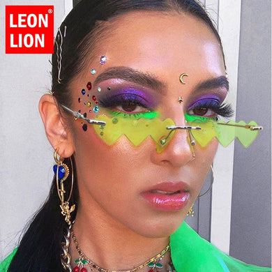 LeonLion Small Rimless Punk Sunglasses Women 2023 Heart Eyeglasses Women/Men Rectangle Sun Glasses Female Vintage Shades