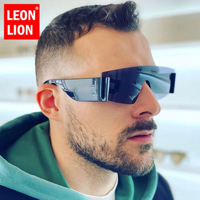 LeonLion Vintage Rimless Sunglasses Men  Brand One Piece Glasses For Men/Women Blue Gradient Eyeglasses Retro Trend Shades