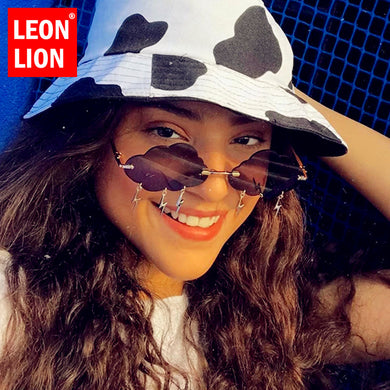 LeonLion Vintage Rimless Sunglasses Women 2023 Steampunk Clouds Eyeglasses Men Frameless Glasses Lightning Pendant Shades Women