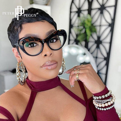 Leopard Tea Clear Cat Eye Eyeglasses Print Anti-blue Light Computer Myopia Glasses Frame Female Elegant Shades