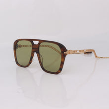 Load image into Gallery viewer, Leopard acetate sunglasses women chain temples flat top green lenses with Interlocking charms