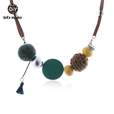 Plush Ball Crochet Beads pendant Necklace Wooden Beads Tassel Girls 2018 New Fashion Accessories Nursing Necklace
