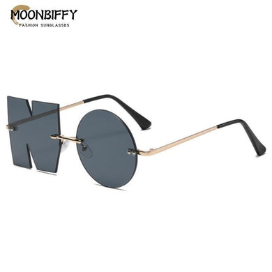 Letter NO Party Funny Glasses Personality Sunglasses Rimless Irregular Eyewear Outdoor Cycling Protection UV400 Kid Gift
