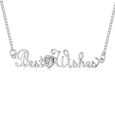 Letter Necklace With Heart Austrian Crystal & Best Wishes Pendant Charm Necklace For Boyfriend & Girlfrined