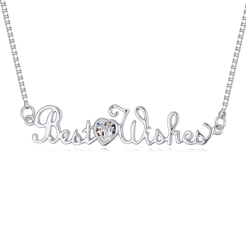 Letter Necklace With Heart Austrian Crystal & Best Wishes Pendant Charm Necklace For Boyfriend & Girlfrined