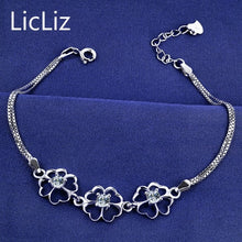 Load image into Gallery viewer, 925 Sterling Silver Flower Charms Bracelets Women Double Layer Box Chain Wristband Cubic Zirconia Bracelet Bangles LB0110