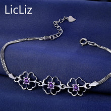 Load image into Gallery viewer, 925 Sterling Silver Flower Charms Bracelets Women Double Layer Box Chain Wristband Cubic Zirconia Bracelet Bangles LB0110