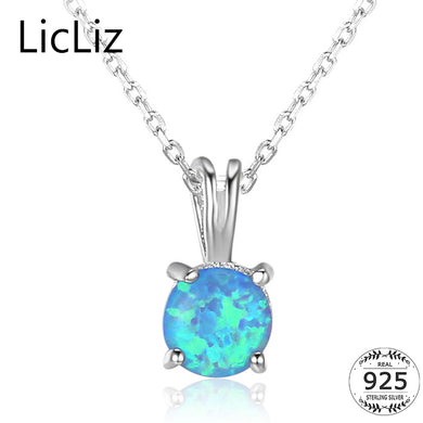 Collana con ciondolo solitario in pietra preziosa in argento sterling 925, collare da donna, rotondo, ciondola blu, opale di fuoco, catene LN0251 