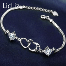 Load image into Gallery viewer, 925 Sterling Silver Heart Bracelet Bangles Women Adjustable Double Layer Chain Wristband Cubic Zirconia Bracelets LB0114