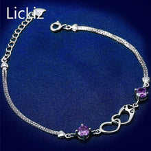 Load image into Gallery viewer, 925 Sterling Silver Heart Bracelet Bangles Women Adjustable Double Layer Chain Wristband Cubic Zirconia Bracelets LB0114