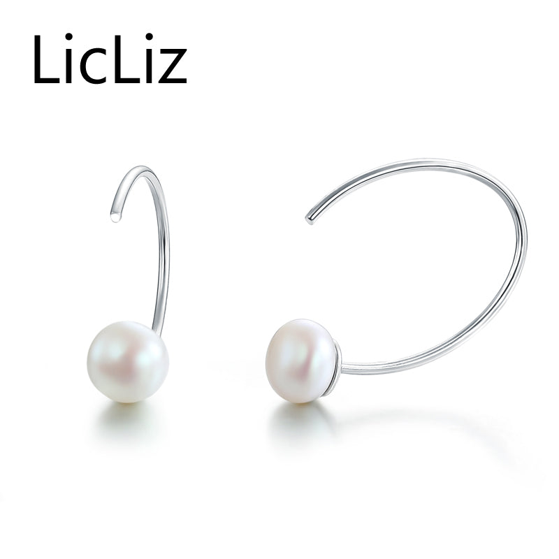 925 Sterling Silver Pearl Fish Hook Drop Earrings Jewelry For Women Fashion Girl's Gifts Piercing Boucle D'oreille LE0244