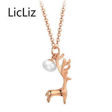 Collana con ciondolo di perle in argento sterling 925 per donna Collana con cervo Cadenas de Plata 925 Mujer Joyas de Plata 925 LN0361 