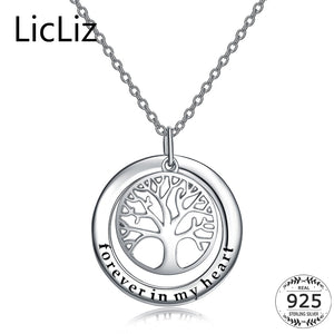 925 Sterling Silver Tree Of Life Necklace Women Big Circle Round Necklace Pendant Charm Initial Letter Collars LN0217