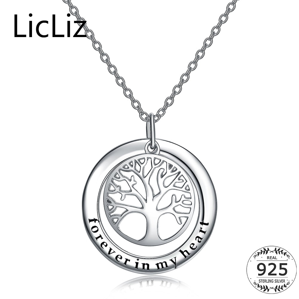 925 Sterling Silver Tree Of Life Necklace Women Big Circle Round Necklace Pendant Charm Initial Letter Collars LN0217