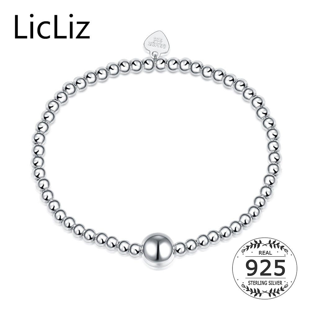 Pure Silver Adjustable Bracelet Beads Strand Bracelets Bangles Charms Ball 925 Sterling Heart Bracelet Elastic LB0081