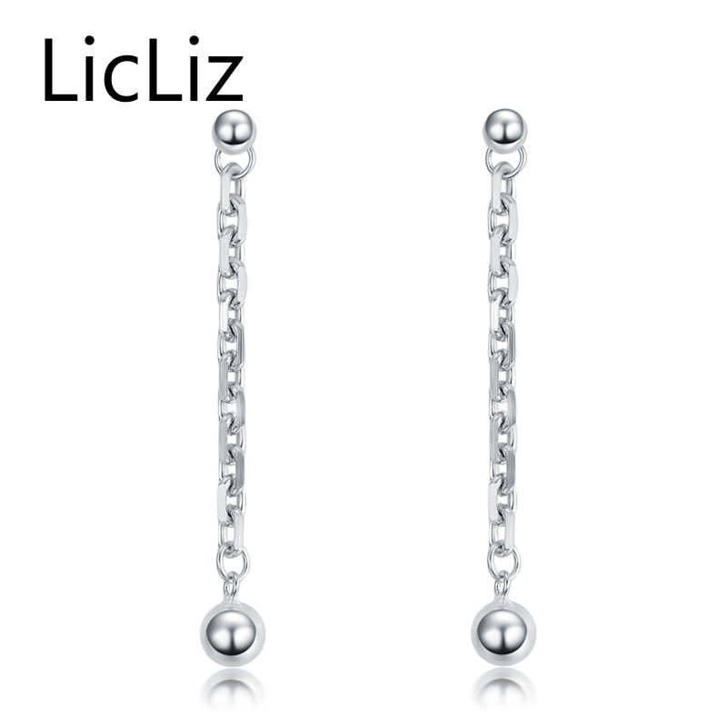 Simple Design 925 Sterling Silver Cross Long Link Chain Drop Earrings With Beads Jewelry for Women Valentines D LE0261