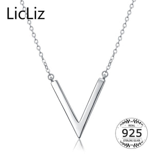 Simple Letter Long Link Chain V Pendant Necklace for Women 925 Sterling Silver Girls Accessories Geometric Jewelry LN0204